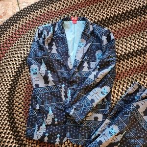 Abominable Snowman Yeti Holiday Ugly Suit Jacket Pants Size L 38L by December 25